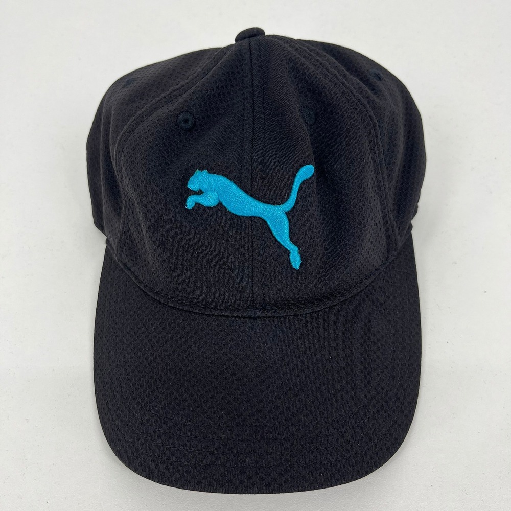 Puma‎ Mens Black Mesh Adjustable Baseball Cap Teal Embroidered Cat Logo Golf